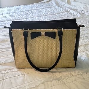 Kate Spade Montford Park Straw Jovie black/natural tote handbag purse black Bow